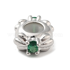 真鍮製マイクロパヴェグリーンキュービックジルコニアビーズ  長持ちメッキ  プラチナ  10x7.5x4mm  穴：1.4mm&nbsp;KK-K361-05P