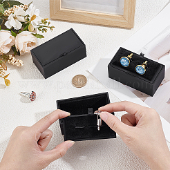紙製カフスボタンギフト収納ボックス2個  内側のベルベットと  長方形  ブラック  8.5x4.5x3.6cm&nbsp;CON-WH0107-87