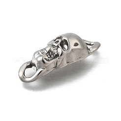 304ステンレススチールコネクタチャーム  アンティークシルバー  スカル  37x12.5x11mm  穴：4.5x4.5mm&nbsp;STAS-M119-06A-AS
