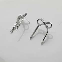 真鍮のスタッドのイヤリングパーツ  カン付き  蝶結び  プラチナ  29.5x23mm  穴：1.6mm  ピン：0.8mm&nbsp;LS-KK-U061-14B-P