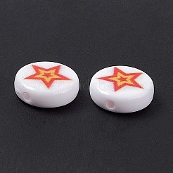 オペークプリントアクリルビーズ  スターとフラットラウンド  レッド  11x4mm  穴：1.5mm&nbsp;SACR-F004-02B
