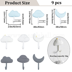 3 Sets 3 Colors Sky Theme Cloud & Moon Shape Traceless Adhesive Wall Hooks&nbsp;AJEW-GF0006-94
