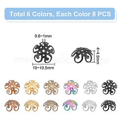 48個 6色 5枚の花びら 304 ステンレススチール ビーズキャップ  ミックスカラー  10~10.5x4~4.5mm  穴：0.6~1mm  8個/カラー&nbsp;STAS-UN0049-54