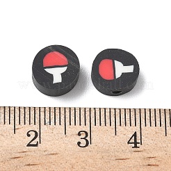 手作り樹脂粘土ビーズ  卓球のバット模様のフラットラウンド  ブラック  9.5x4.5mm  穴：2mm&nbsp;CLAY-P005-12