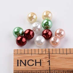 ガラスパールビーズセット  クリスマスミックス  環境に優しい  ラウンド  染め  ミックスカラー  8mm  穴：0.7~1.1mm  約200個/箱。&nbsp;HY-JP0001-03-E