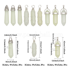 9Pcs 9 Styles Synthetic Luminous Stone Double Terminal Pointed Pendants&nbsp;G-CA0001-72