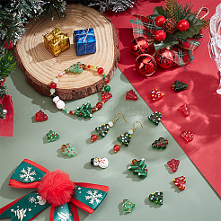 22個 9スタイル クリスマステーマ 手作りランプワークビーズ  クリスマスツリーと雪だるま  ミックスカラー  16~27x12.2~21x4~11mm  穴：0.8~2mm&nbsp;LAMP-PH0001-42