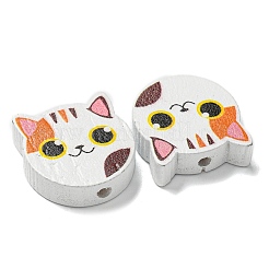 プリントウッドビーズ  猫の形  ダークオレンジ  18~18.5x19.5~20x5.5~6.5mm  穴：2~2.5mm&nbsp;WOOD-G022-27A