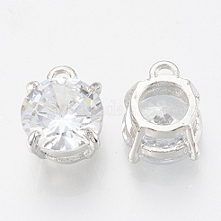 合金キュービックジルコニアチャーム  フラットラウンド  プラチナ  13x10x7.5mm  穴：2mm&nbsp;X-ZIRC-Q017-018P