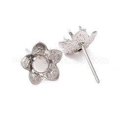 変色しにくい304ステンレススチール製イヤリング金具  花  ステンレス鋼色  トレイ：5mm  10x10.5x5mm  ピン：0.8mm&nbsp;STAS-P198-27