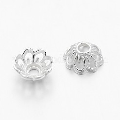 シルバーカラーメッキ合金フラワービーズキャップ  ファンシービーズキャップ  9x4mm  穴：2mm&nbsp;X-TIBEB-E017-S