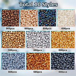 10 Styles 6660 Pcs Glass Seed Beads&nbsp;SEED-HY0001-16
