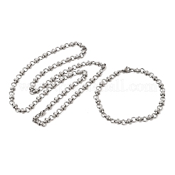 304ステンレススチールリンクチェーンブレスレット＆ネックレスジュエリーセット  カニカン付き  ステンレス鋼色  615mm&nbsp;SJEW-L199-12P