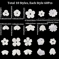 10種類のアクリルビーズキャップ600個  花  ホワイト  8~17x6~18x2.5~10.5mm  穴：1.2~2mm  60個/スタイル&nbsp;OACR-SC0002-37
