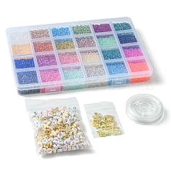 DIY 丸型ガラスシードビーズと合金チャームブレスレット作成キット  ミックスカラー  2~2.5x1.5~2mm  穴：0.8~1mm&nbsp;DIY-FS0007-19