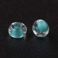 Fgb 8/0グレードAラウンドガラスシードビーズ  透明インサイドカラー  ミディアムターコイズ  3x2mm  穴：1mm  約10000個/ポンド&nbsp;SEED-N002-D-222