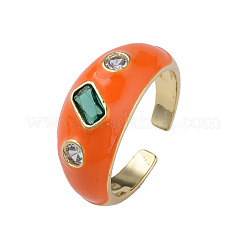 Cubic Zirconia Open Cuff Ring with Enamel&nbsp;RJEW-N035-128
