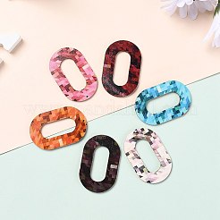 印刷された天然バスウッドの大きなペンダント  バックランダムカラー  オーバル  ミックスカラー  56x36.5x3mm  穴：1.2mm&nbsp;WOOD-S045-017-M