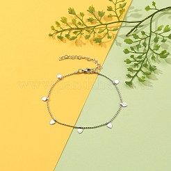 変色しにくい304ステンレススチール製ハートチャームアンクレット  ボールチェーンとカニカン付き  ステンレス鋼色  9インチ（22.9cm）&nbsp;AJEW-AN00354