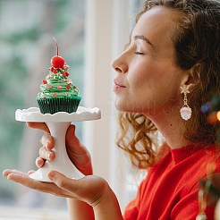 サンタクロース合金エナメル&クリスマスツリーランプワーク非対称イヤリング  クリアキュービックジルコニアスノーフレークダングルスタッドピアス女性用  ライトゴールド  37~40mm  ピン：0.9mm&nbsp;X1-EJEW-TA00230