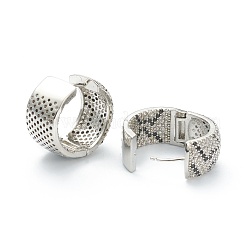 真鍮マイクロペーブキュービックジルコニアハギーフープピアス  リング  クリアー＆ブラック  プラチナメッキ  21x21x10mm  ピン：0.9mm&nbsp;EJEW-A058-10P