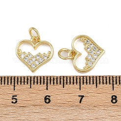 真鍮製マイクロパヴェキュービックジルコニアペンダント  ハートチャーム  丸カン付き  16KGP本金メッキ  11.5x11.5x1.5mm  穴：3.5mm&nbsp;ZIRC-I367-05G-09