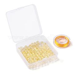 100個8mm天然シトリンラウンドビーズ  10mの弾性水晶糸付き  DIYストレッチブレスレット作成キット用  8mm  穴：1mm&nbsp;DIY-LS0002-01