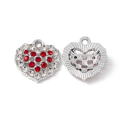 合金ラインストーンペンダント  プラチナ  ハートチャーム  カラフル  17x17x4mm  穴：2mm&nbsp;ALRI-K049-14B