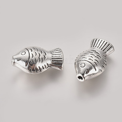 チベット風合金ビーズ  魚  アンティークシルバー  15x9x6mm  穴：1.4mm&nbsp;TIBEB-L004-027AS