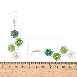 Flower Glass Seed Beaded Dangle Earrings&nbsp;EJEW-MZ00775-02