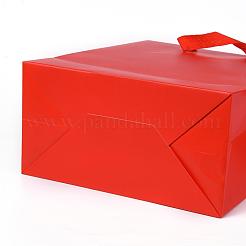 クラフト紙袋  ハンドル付き  ギフトバッグ  ショッピングバッグ  長方形  レッド  32x25x13.2cm&nbsp;AJEW-F005-03-D