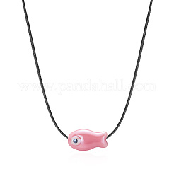 Fish Porcelain Pendant Black Wax Cord Necklaces&nbsp;FS-WG7FFA4-06