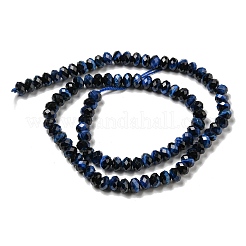 天然石タイガーアイビーズ連売り  多面カット  染め  ロンデル  マリンブルー  6x4~4.5mm  穴：1mm  約91個/連  15.31''~15.35''（38.9~39センチメートル）&nbsp;G-K351-B03-02