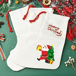 Linen Heat Transfer Christmas Stocking Pendant Decorations&nbsp;AJEW-YWC0001-09