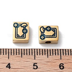イオンプレーティング（IP）304ステンレスビーズ  エナメル  手動研磨  長方形  ゴールドカラー  プルシアンブルー  8x6x3mm  穴：2mm&nbsp;STAS-M340-09G