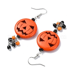 ハロウィン かぼちゃ 合金 樹脂 ペンダント ダングル イヤリング  ガラスシードビーズで  プラチナ  5.2x2.5cm&nbsp;EJEW-JE06103