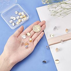 32個 2色真鍮スタッドピアス金具  カン付き  フラットラウンド  プラチナ·ゴールデン  12mm  穴：2mm  ピン：0.5mm  16個/カラー&nbsp;KK-FH0002-19