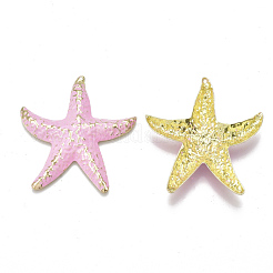 スプレー塗装アイアンビッグペンダント  ヒトデ/海星  ライトゴールド  ピンク  50x47x6mm  穴：1.2mm&nbsp;IFIN-T010-01C