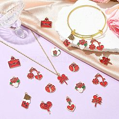 45個 9スタイル バレンタインデーテーマ 合金エナメルペンダント  ライトゴールド  混合図形  18~28x15~25x1mm  穴：1.8mm  5個/スタイル&nbsp;FIND-CJ0003-80
