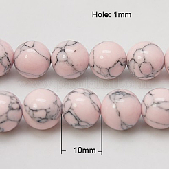 合成ターコイズビーズ連売り  染め  ラウンド  ラベンダーブラッシュ  10mm  穴：1mm  約40個/連  15.7&nbsp;X-TURQ-H038-10mm-XXS04