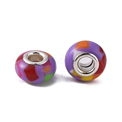 レジンヨーロピアンビーズ  ステンレスカラー芯入り  ロンデル  青紫色  14x8.5mm  穴：5mm&nbsp;RESI-WH0035-14D