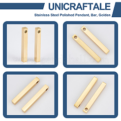 304ステンレススチール研磨ペンダント8個  バー  ゴールドカラー  40x4.5x5mm  穴：3~3.5mm&nbsp;STAS-UN0055-98