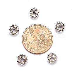 仏教ジュエリーパーツチベットスタイルの蓮両面ビーズキャップ  アンティークシルバー  9x5mm  穴：2mm&nbsp;PALLOY-O042-03