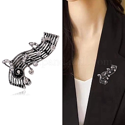 合金ブローチ  クリスタルラインストーンピン  女性のためのジュエリー  音符  アンティークシルバー  38x23mm&nbsp;PW-WG98720-02