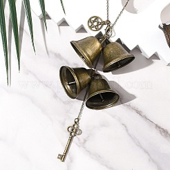 鉄のベルと合金のキーチャームの吊り下げ装飾品  家のドアの壁の装飾用の真鍮アズキチェーン  アンティークブロンズ  スター  238mm&nbsp;HJEW-JM03429-01