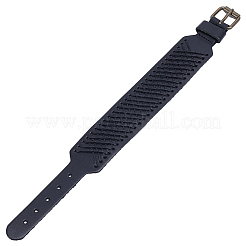 合成皮革コードブレスレット1個  イラクサと  アンティークブロンズ  ブラック  265x31mm（10インチx1-1/8インチ）&nbsp;BJEW-CL0001-35B