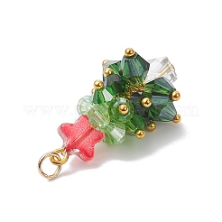 真鍮製ガラスチャーム  クリスマスツリー  多面カット  304ステンレススチール製丸カン付き  18KGP本金メッキ  30.5x16~17.5mm  穴：3mm&nbsp;PALLOY-JF04563-02