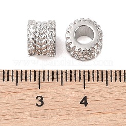 真鍮マイクロペーブクリアキュービックジルコニアヨーロッパビーズ  大穴ビーズ  葉を持つ列  プラチナ  8x6mm  穴：4mm&nbsp;KK-B100-042P