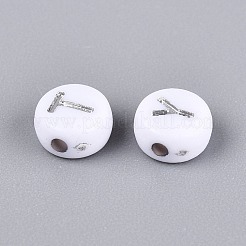 不透明なアクリルビーズ  アルファベット付きフラットラウンド  シルバーライン入り  ホワイト  銀  6.5~7x3.5~4mm  穴：1.5~1.6mm  約3846個/500g&nbsp;SACR-Q001-08B-M
