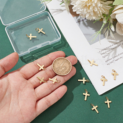 真鍮製ペンダント12個  クロスチャーム  丸カン付き  14KGP本金メッキ  12.5x9x1mm  穴：3.5mm&nbsp;FIND-UN0006-91